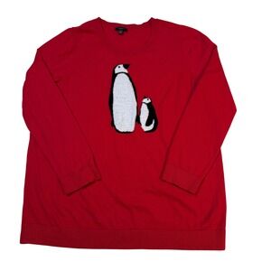 Talbots Plus Petite Red Penguin Sweater Size 1XP